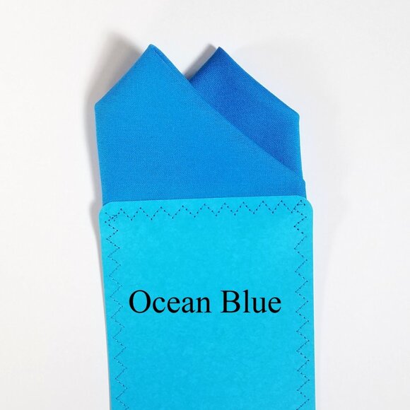 New - Ocean Blue Cotton Pre-Folded Pocket Square Handkerchief Insert - Picture 3 of 6